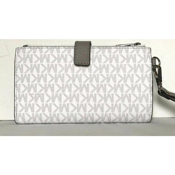 New Michael Kors Jet Set Travel Double Zip Wallet Signature Bright White - Picture 2 of 6